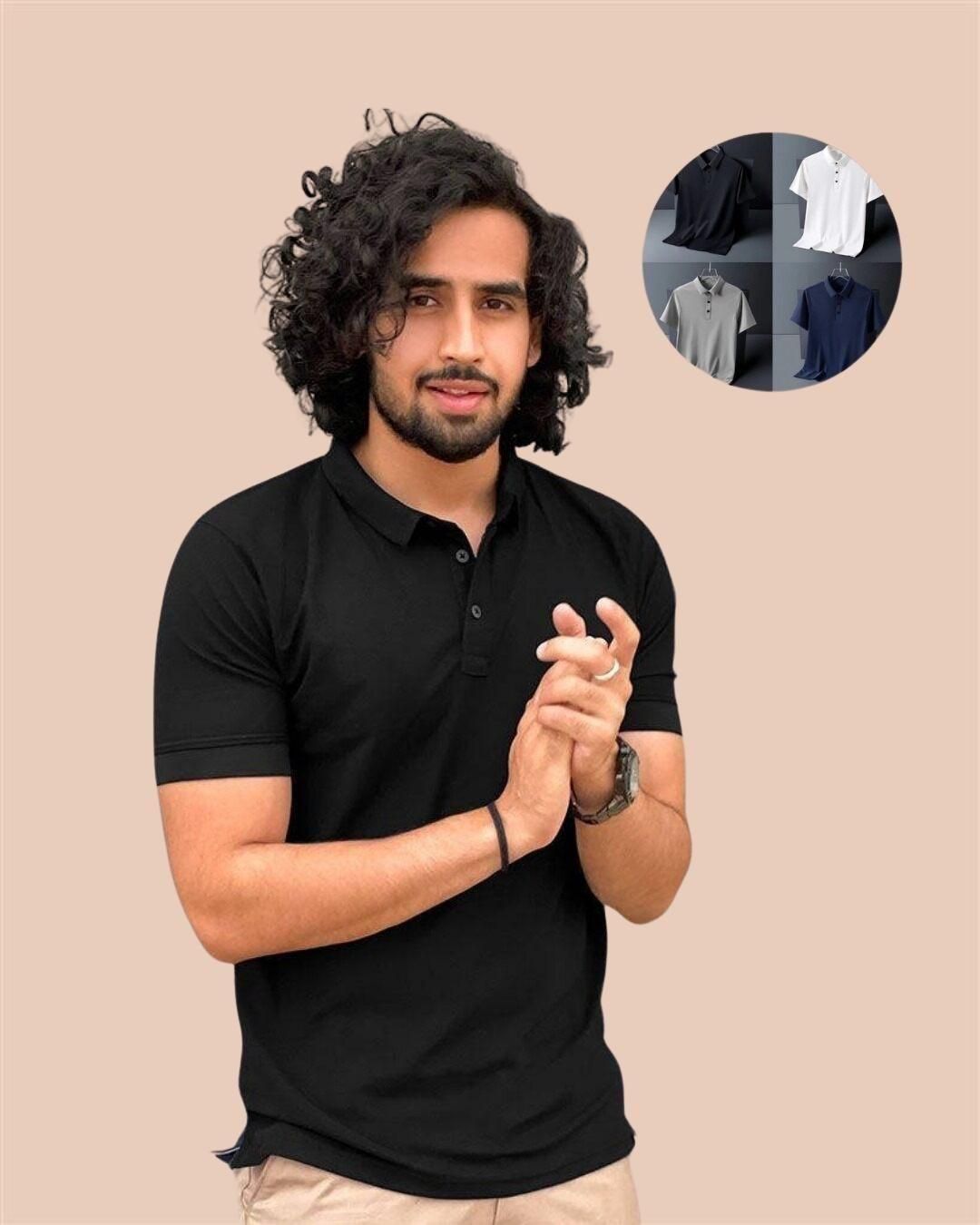 Poly Matte Solid Half Sleeves Mens Polo T-Shirt (Pack Of 4)