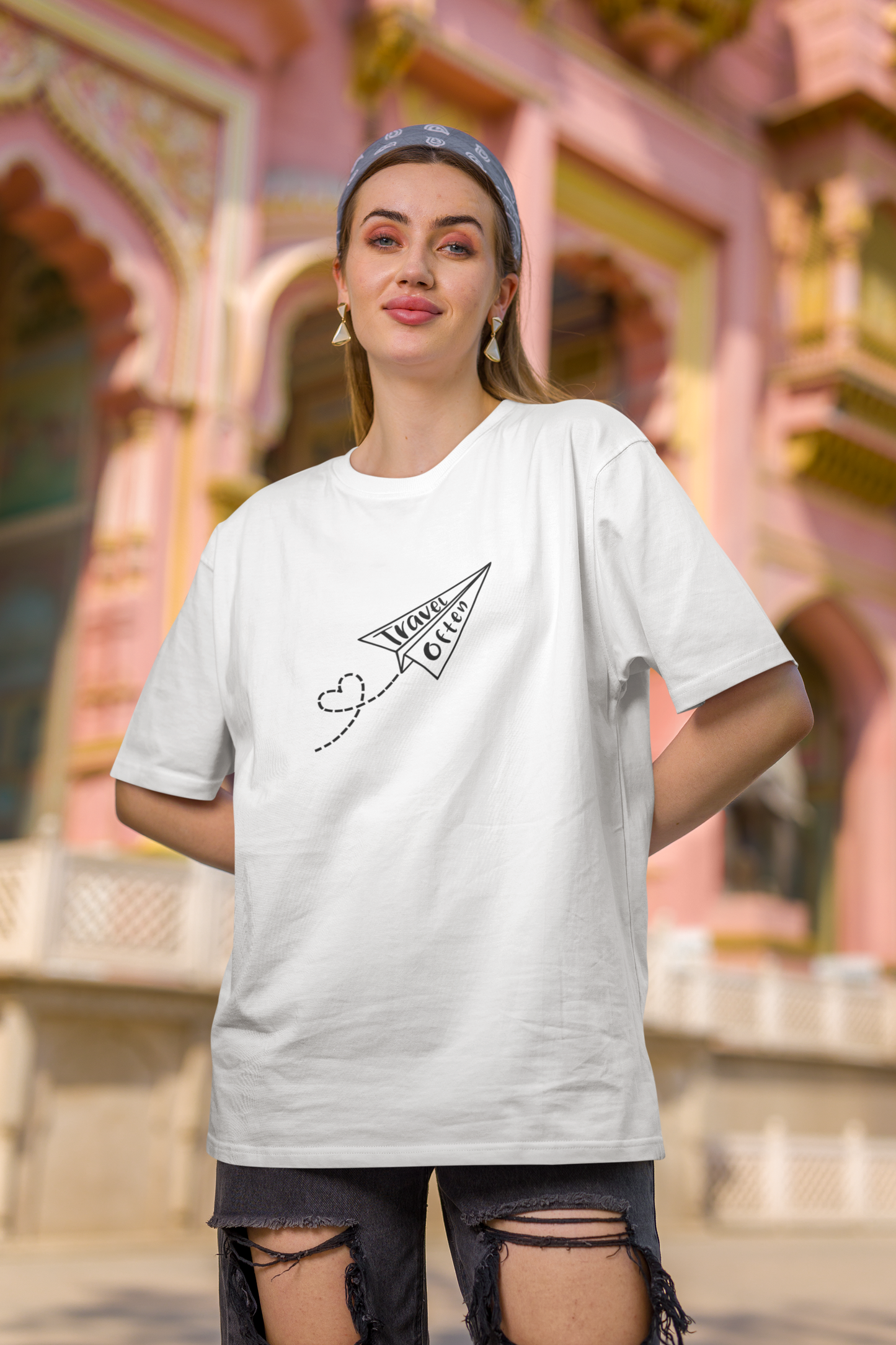 Oversized premium cotton T-shirt (Travel quotes)