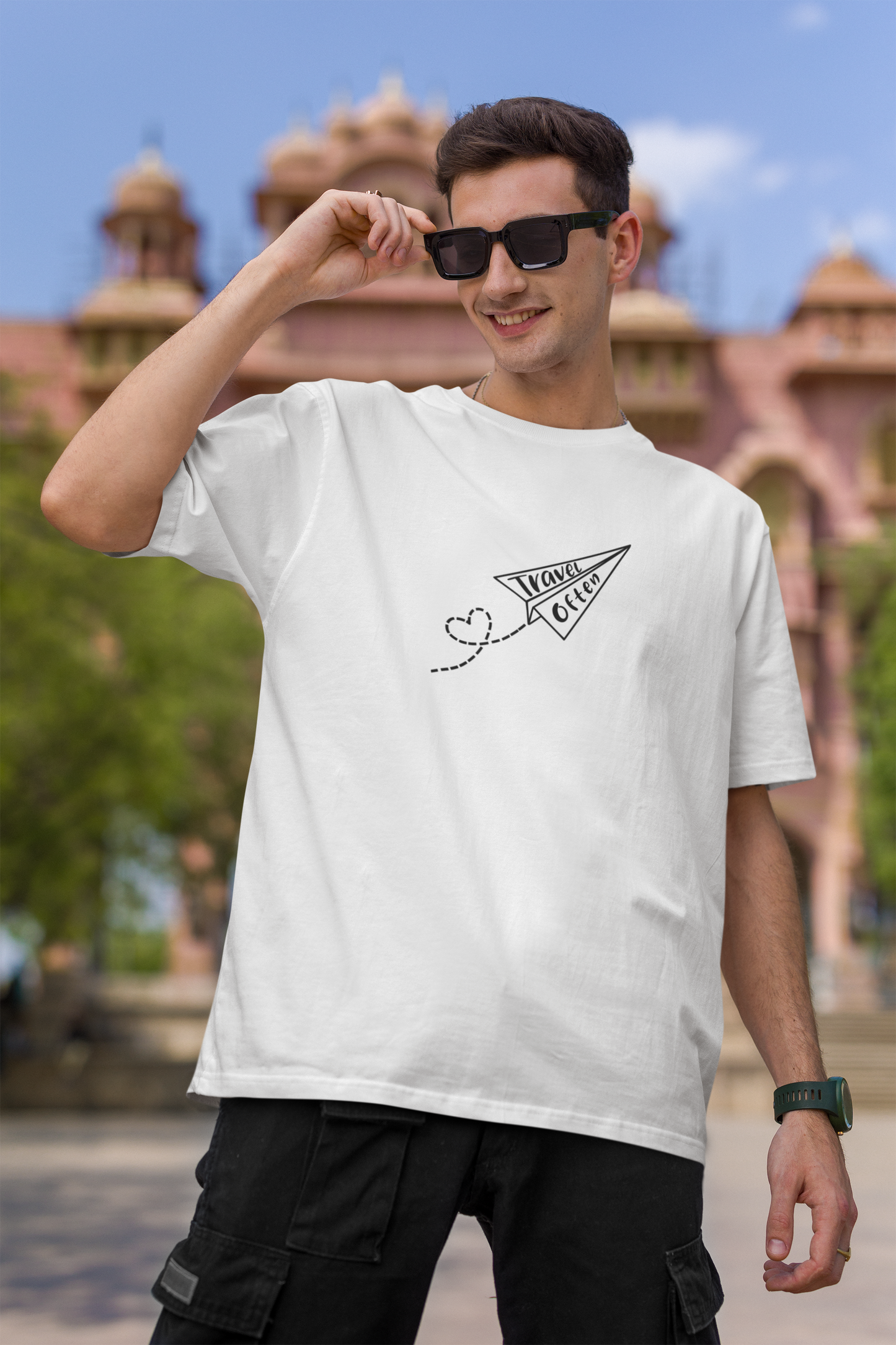 Oversized unisex premium cotton T-shirt (Travel quotes)